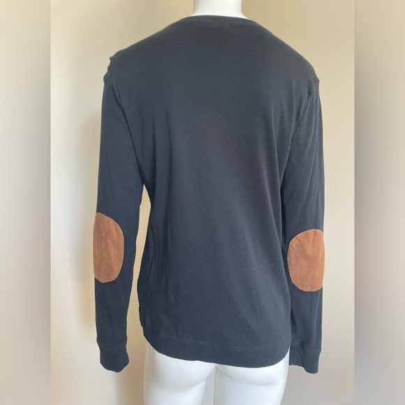 Ralph Lauren Black Long Sleeve Shirt Brown Suede Shoulder Zip Elbow Patches XL - Picture 4 of 16